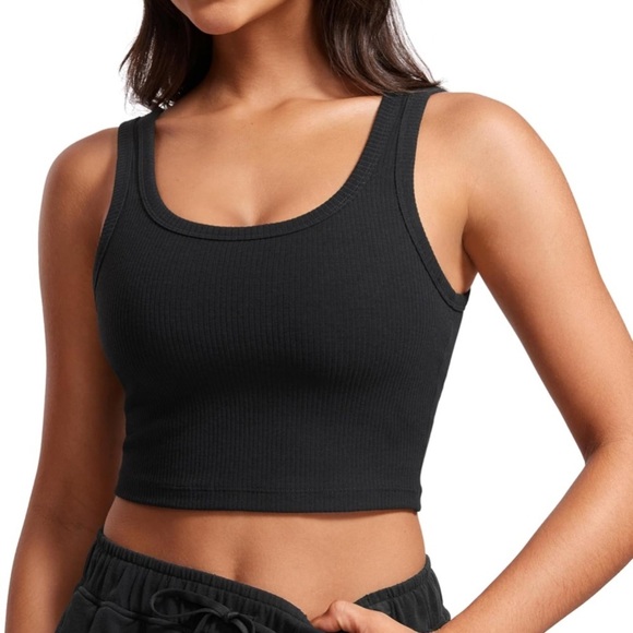 NWT CRZ YOGA Ribbed Longline Sports Bra - U Neck Padded Yoga Cami Workout Crop - Picture 1 of 7